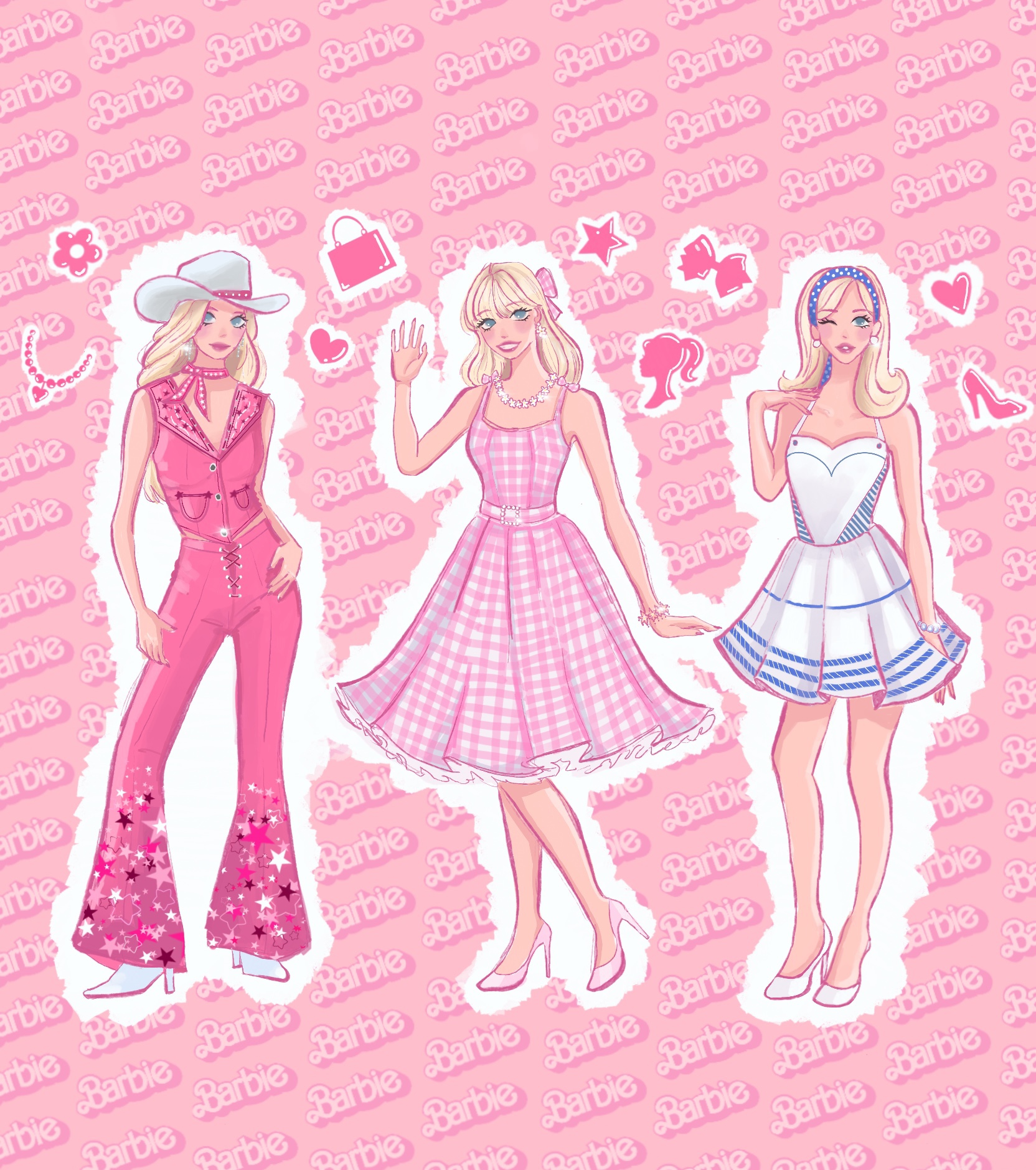 illustration of Barbie characters