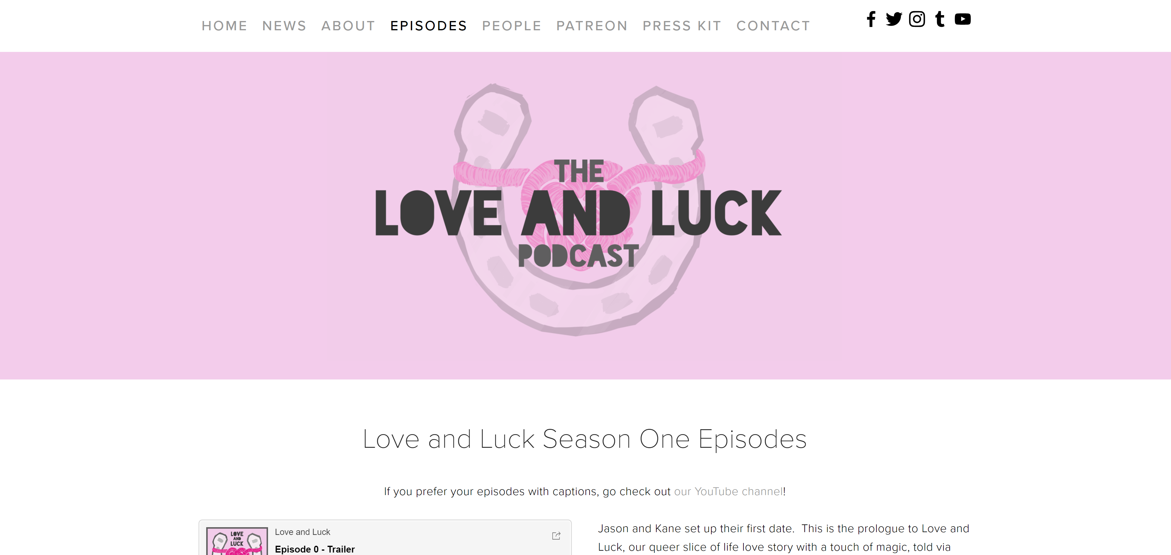 screenshot of www.loveandluck.com podcast