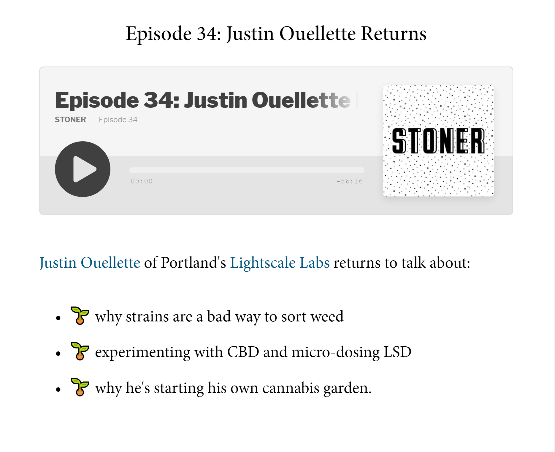 screenshot of www.stoner.co podcast episode 34