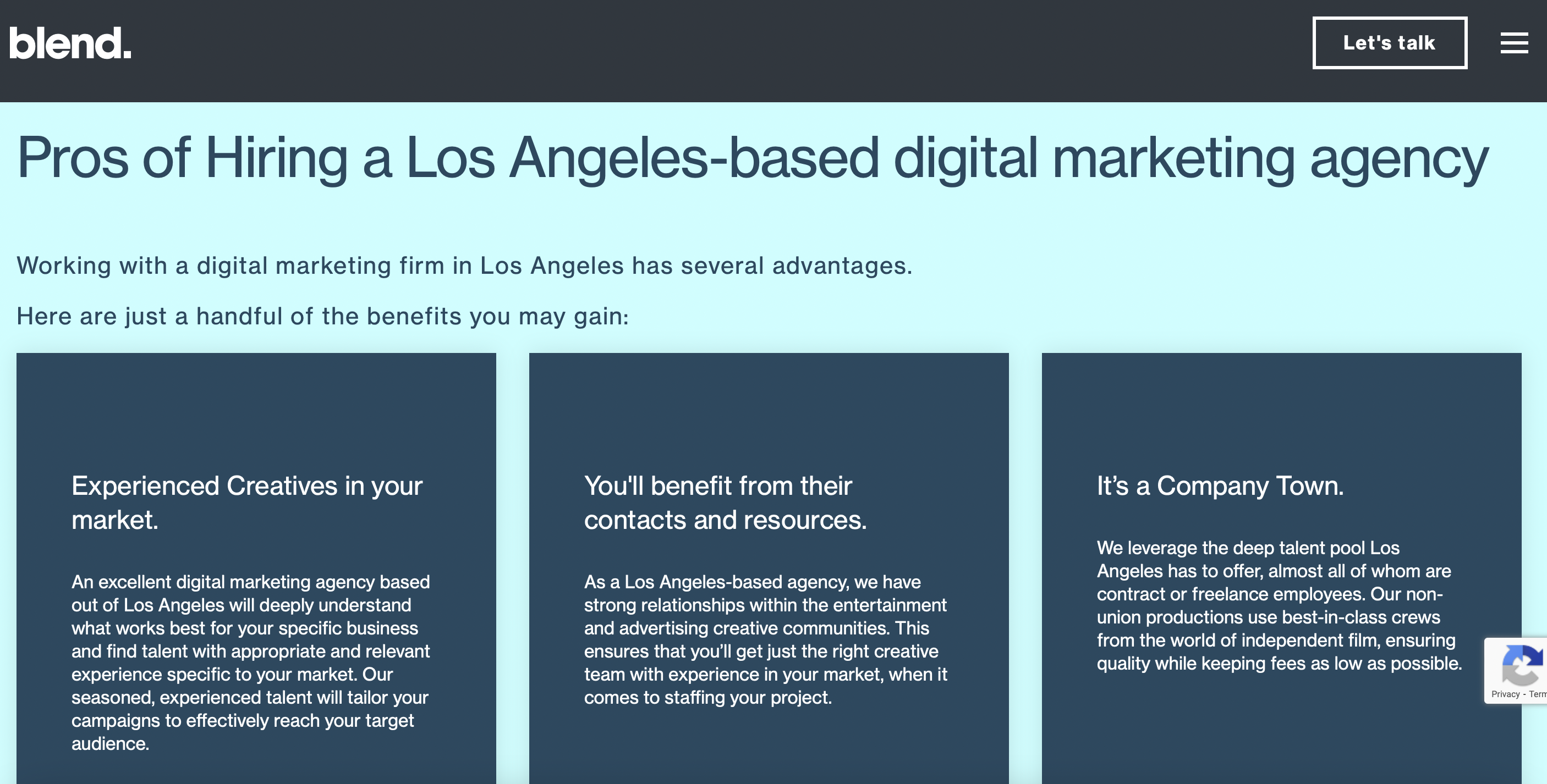 screenshot of competitor we are blend website