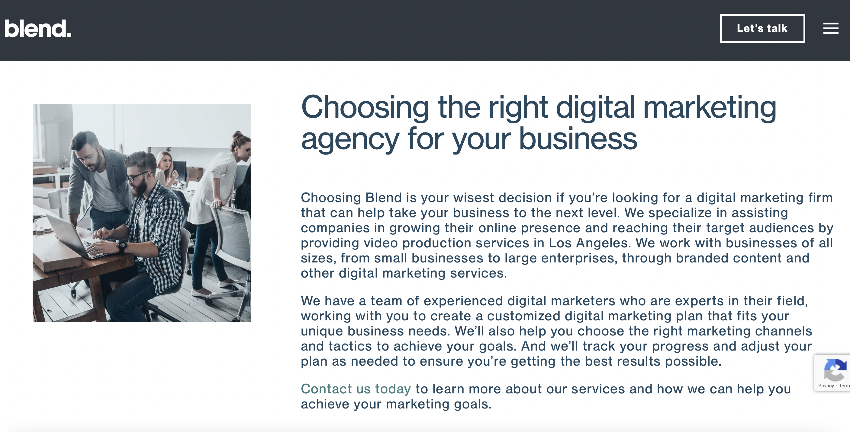 screenshot of competitor we are blend website