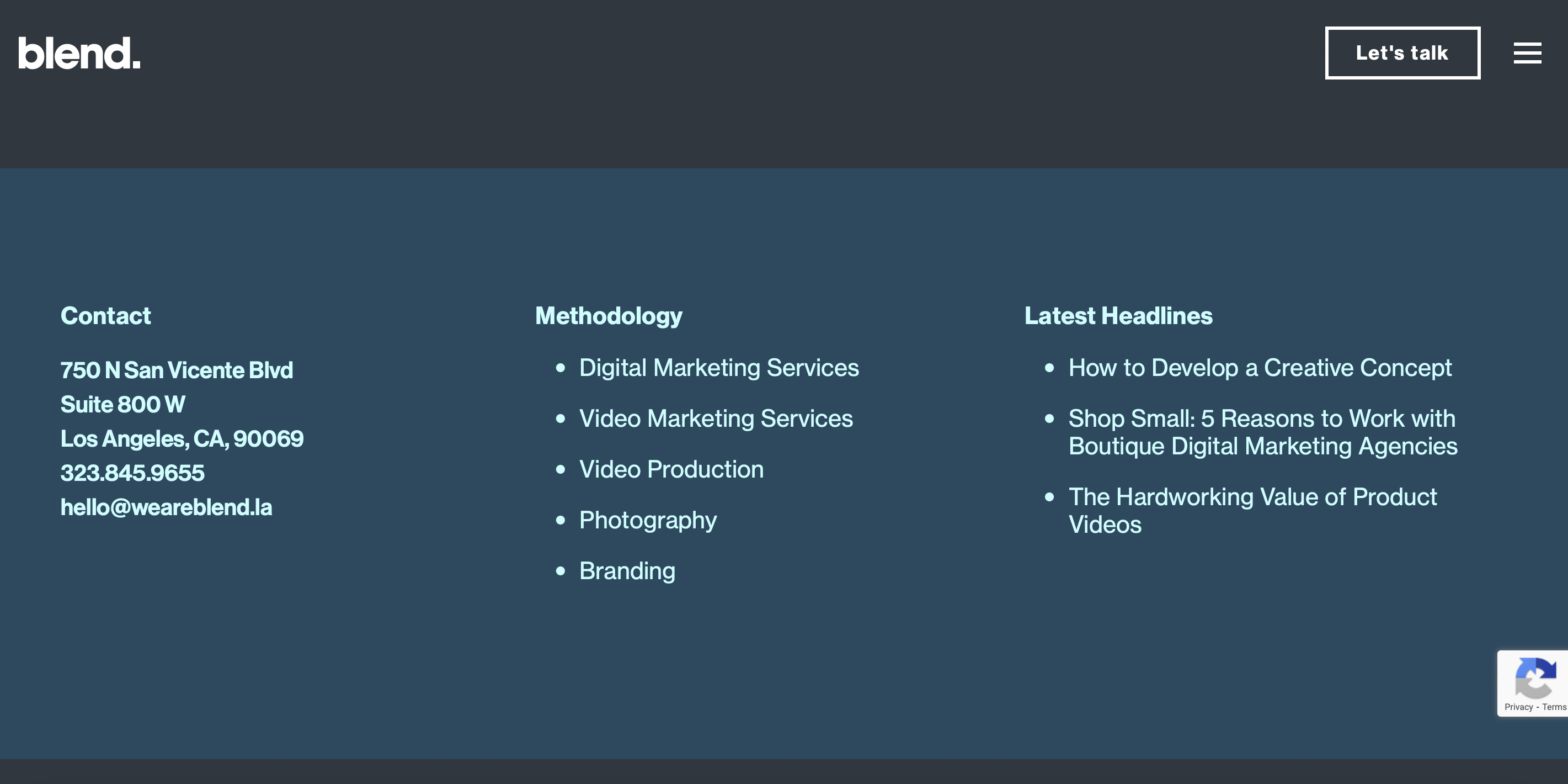 screenshot of competitor we are blend website