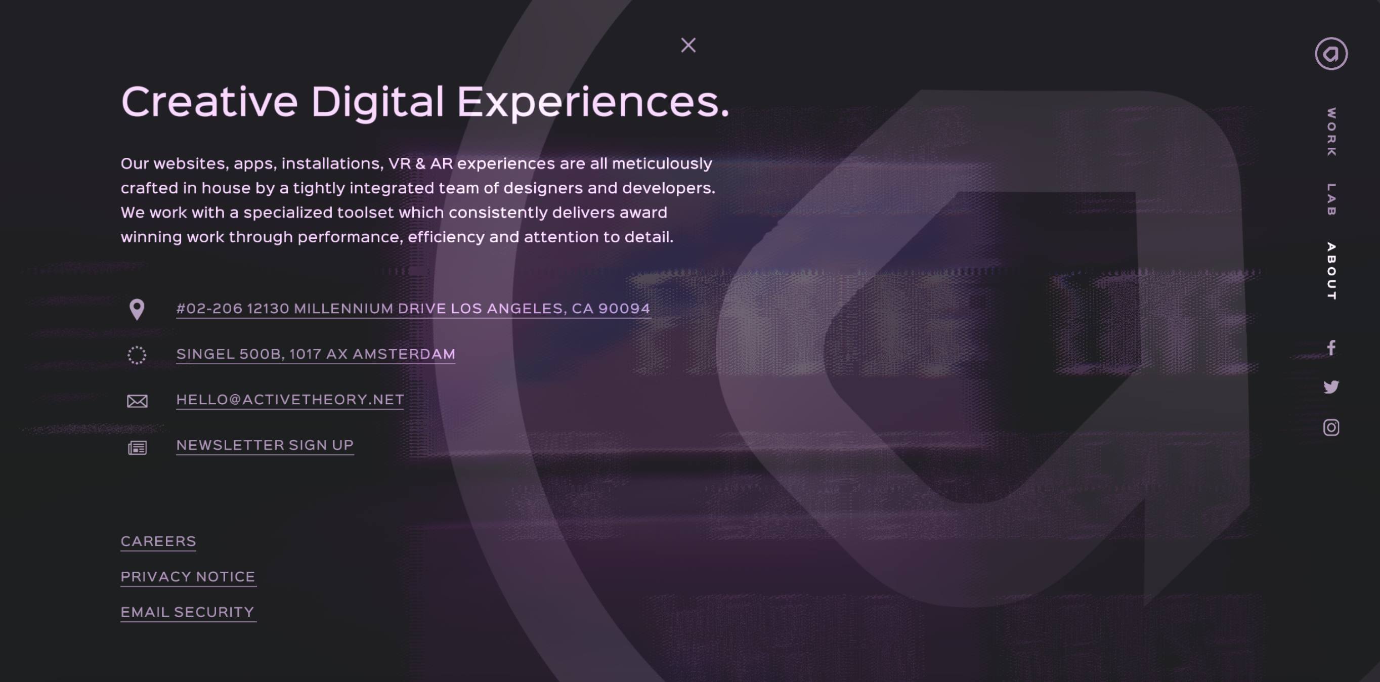 screenshot of active theory website