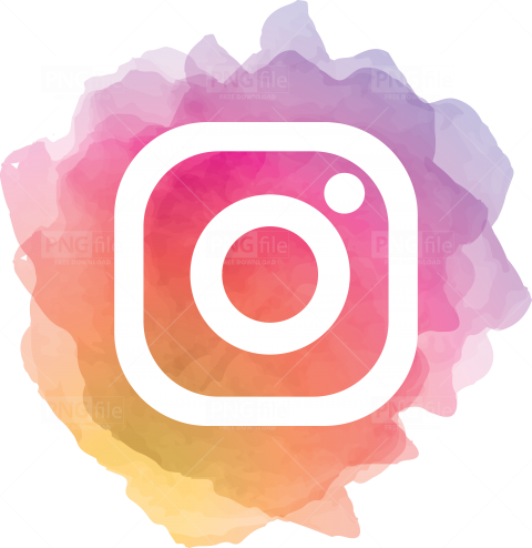 Illustration of Instagram Logo, splashed with pink watercolor, with a direct link to Shelby's Instagram page