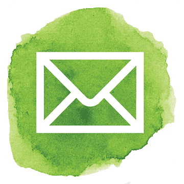 Illustration of E-mail Logo, splashed with green watercolor, with a direct link to Shelby's business email