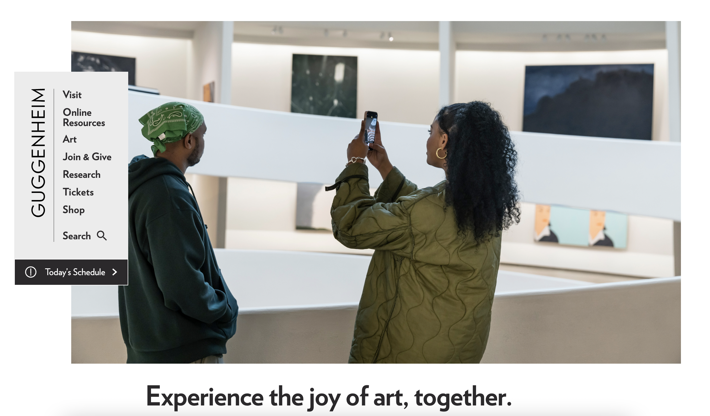 home page of the Guggenheim museum website