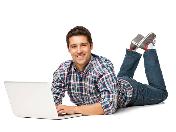 Man laying down on his laptop
