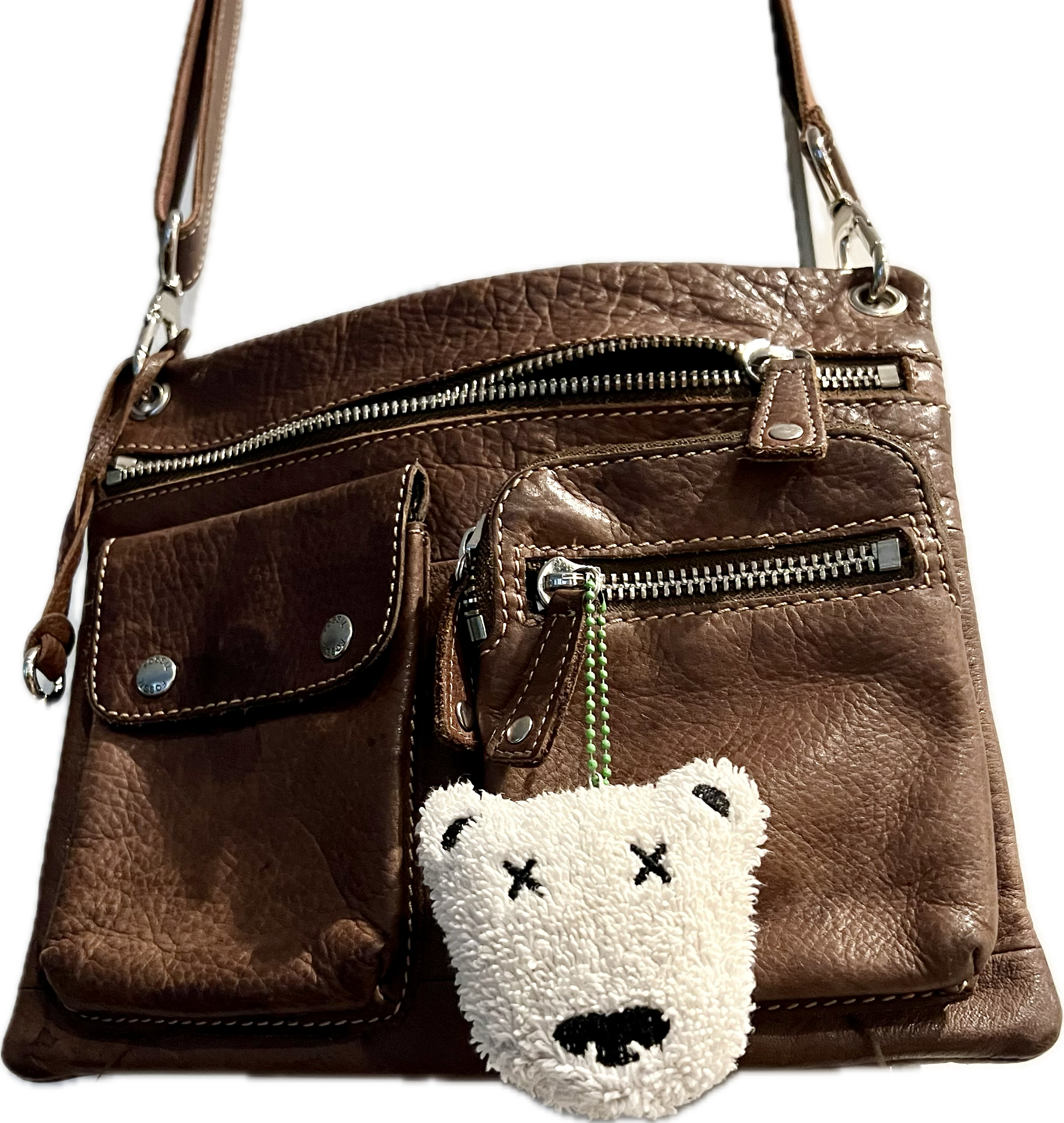 Distress Bear Charm on Brown Bag