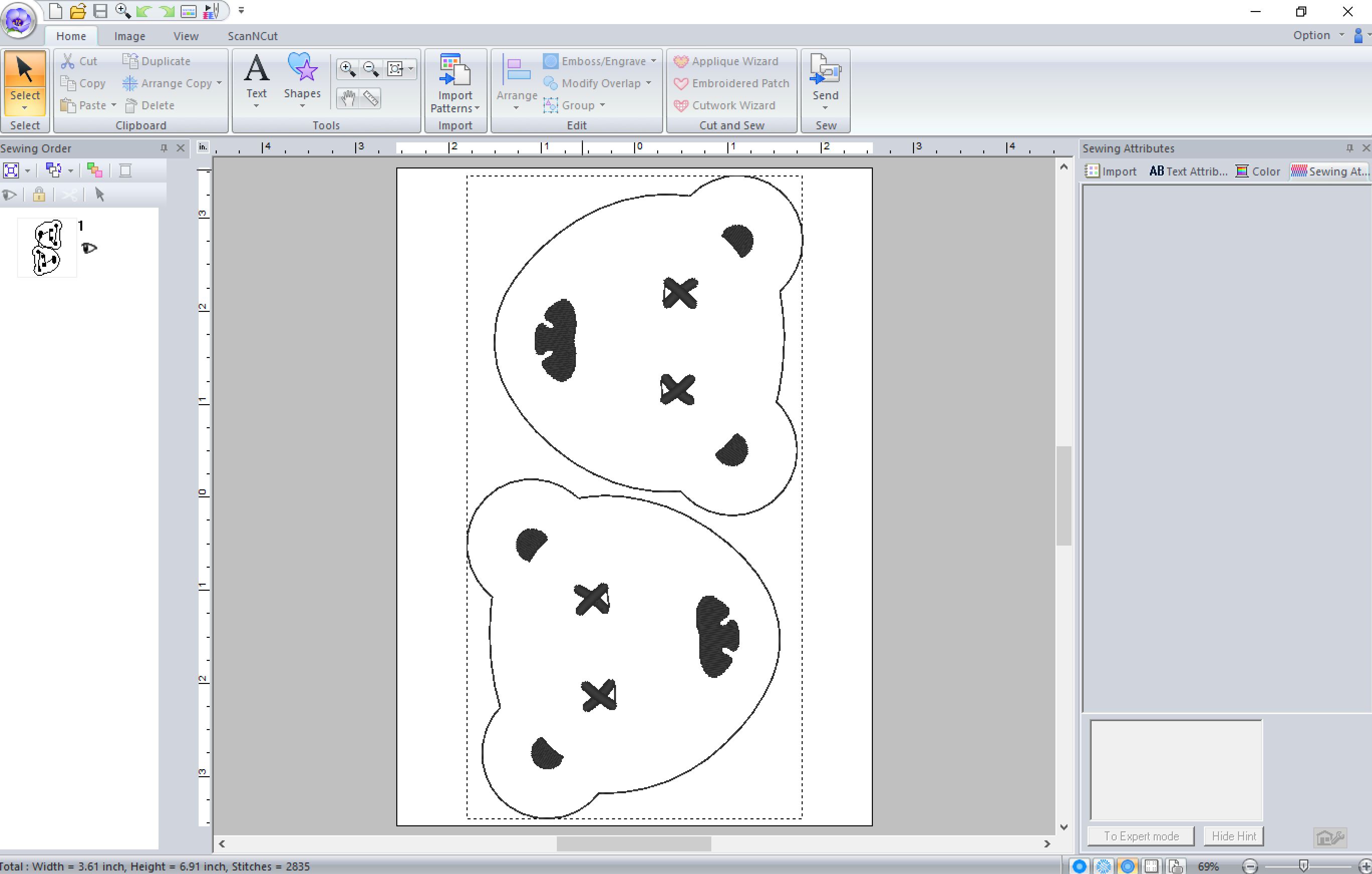 Screenshot of the embroidery file