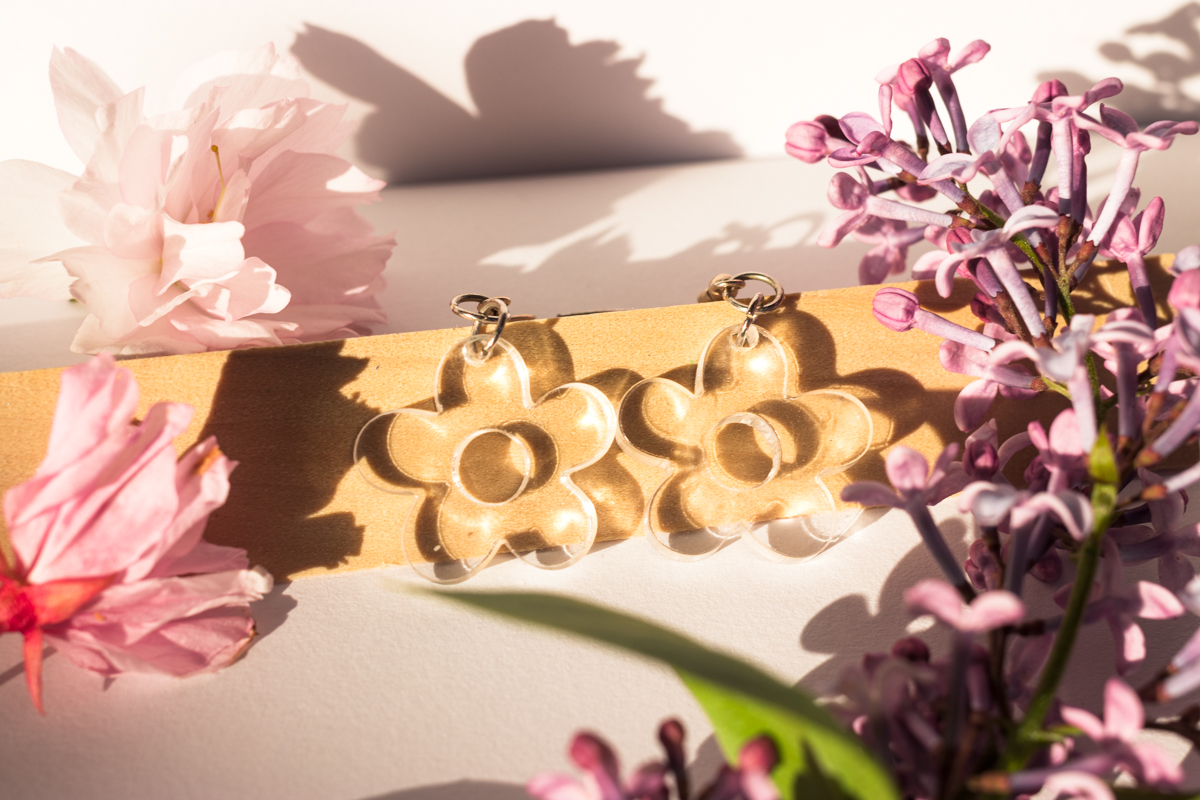 clear flower earrings