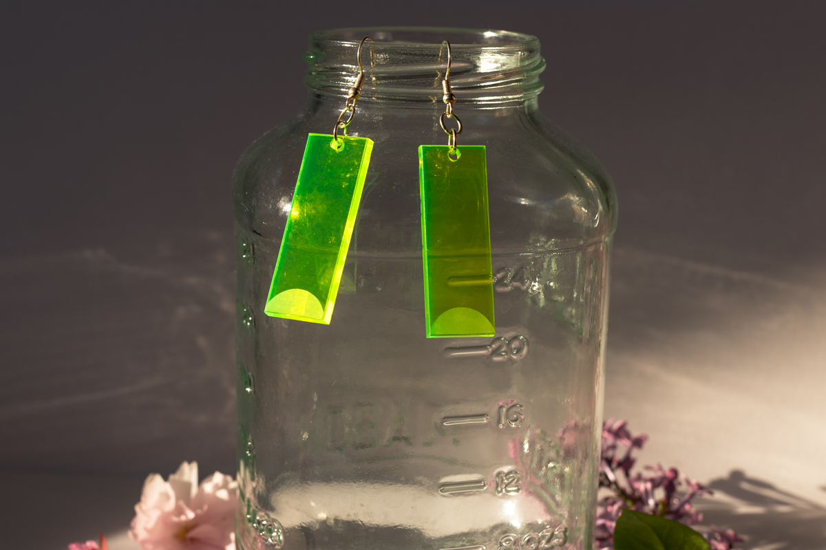 green engraved bar earrings