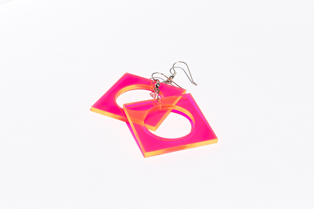 pink square cutout earrings