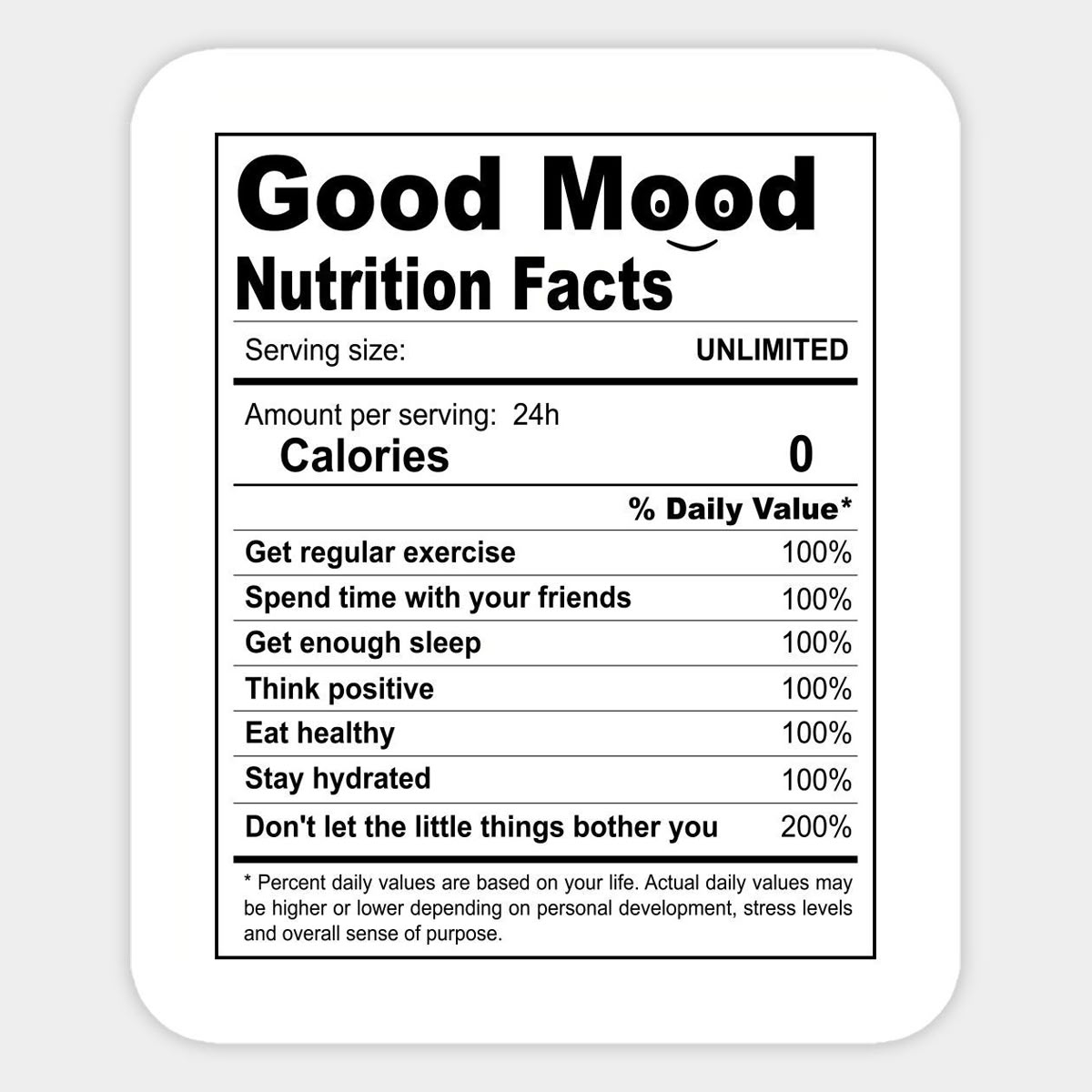 Good Mood nutrition facts label