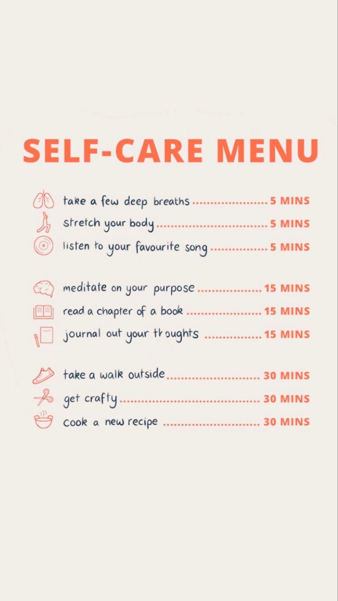 Self-care menu with small timed activities