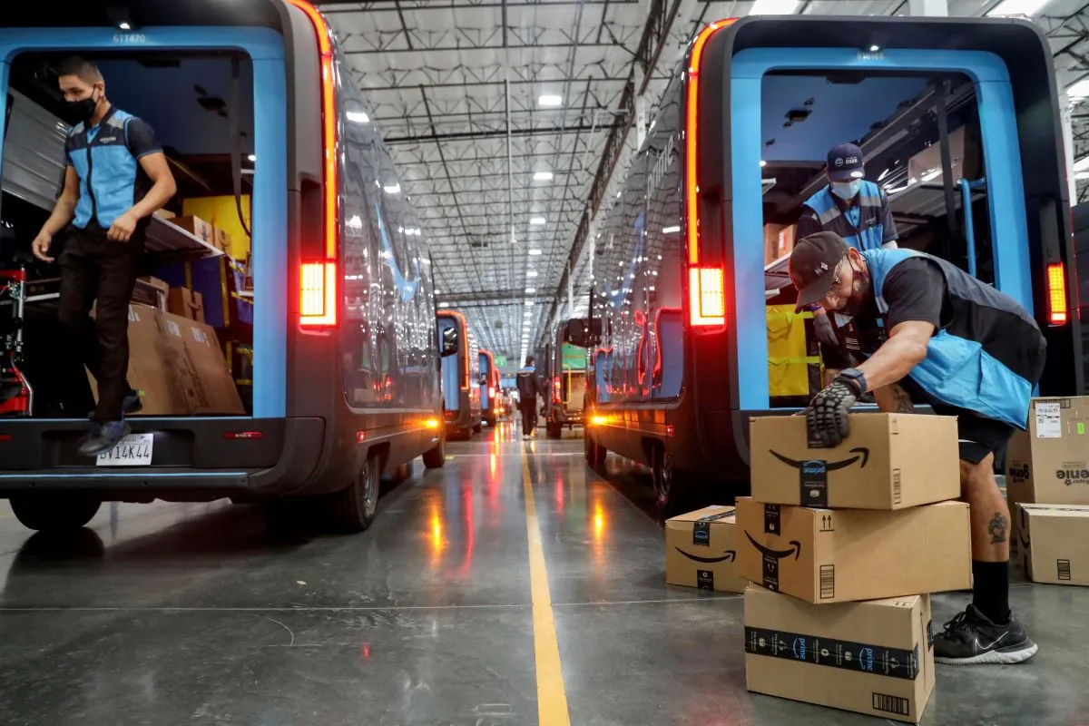 Amazon delivery vans and drivers