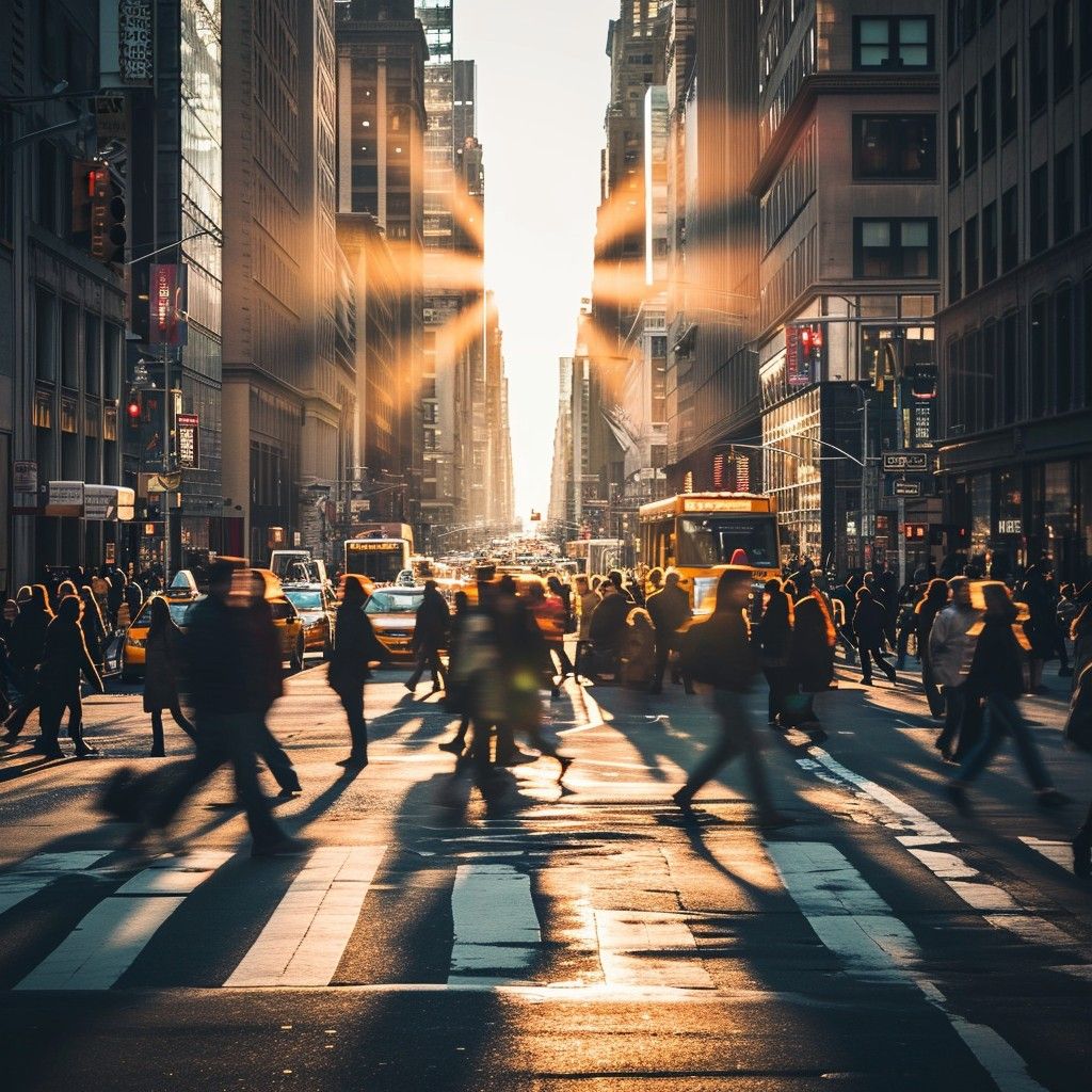 City block under intense sunlight
