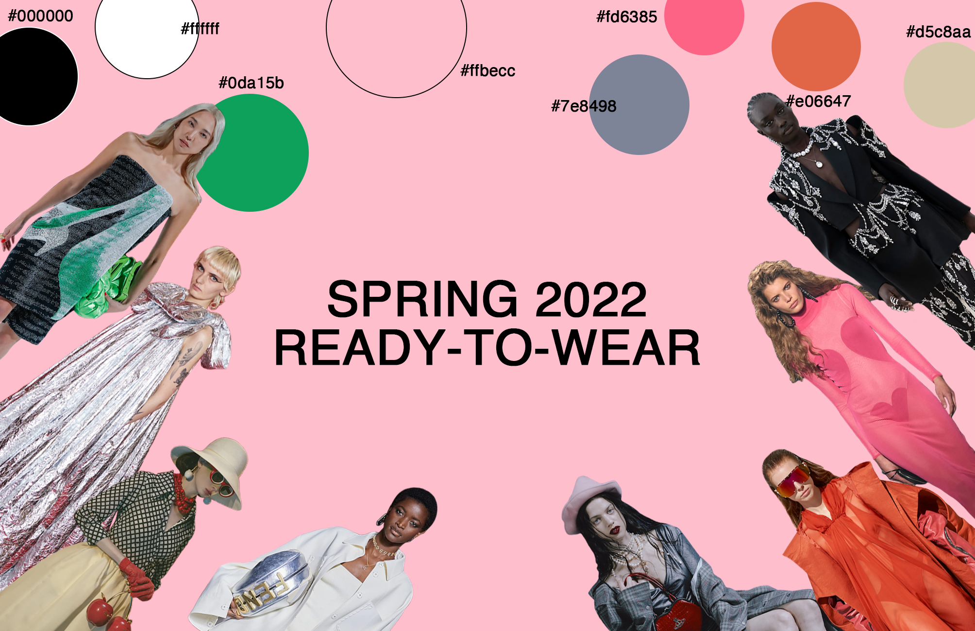 A playful themed moodboard with pink background
