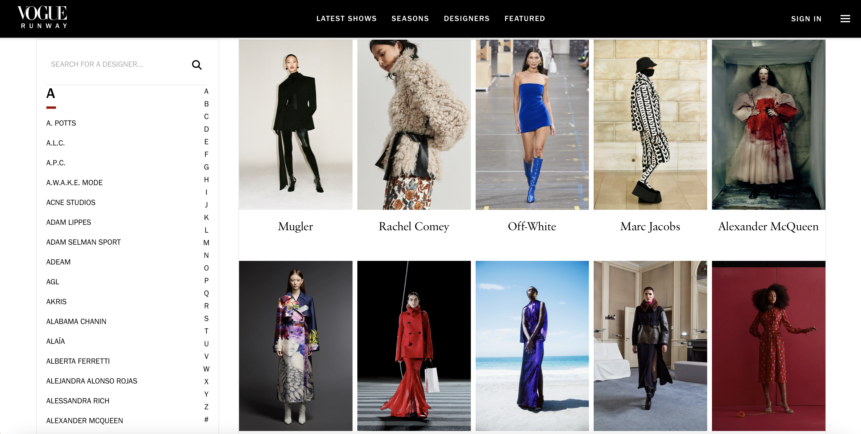 A display page from Vogue Runway