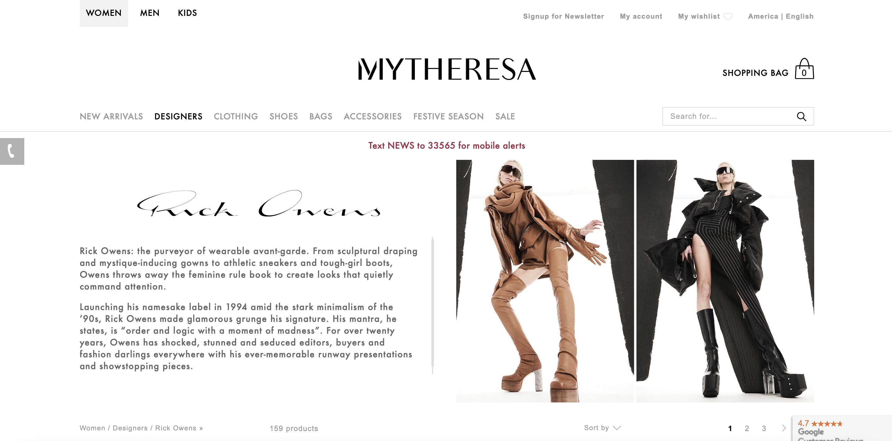 A designers page from Mytheresa