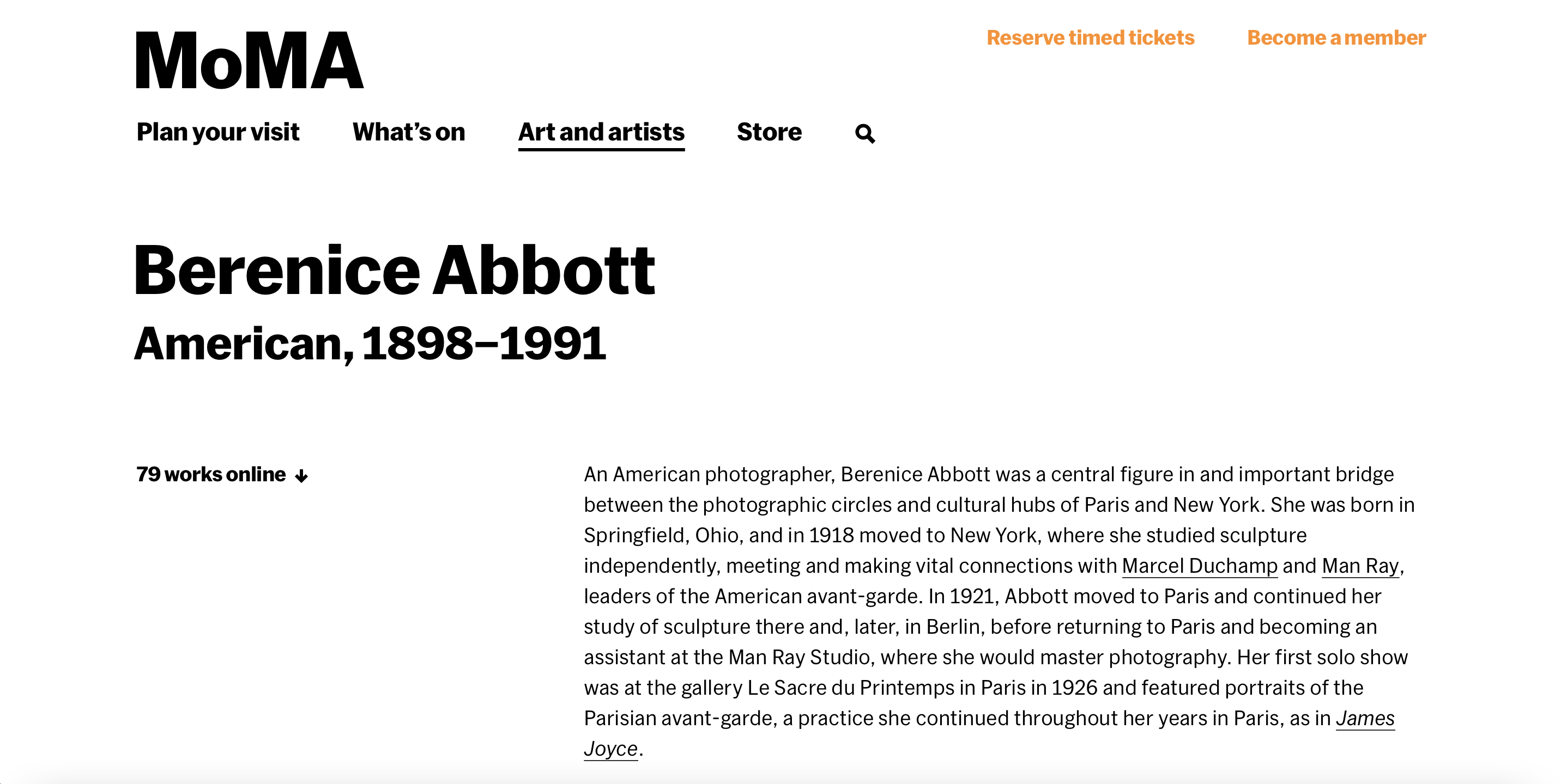 a picture from MoMA website about artist Berenice Abbott
