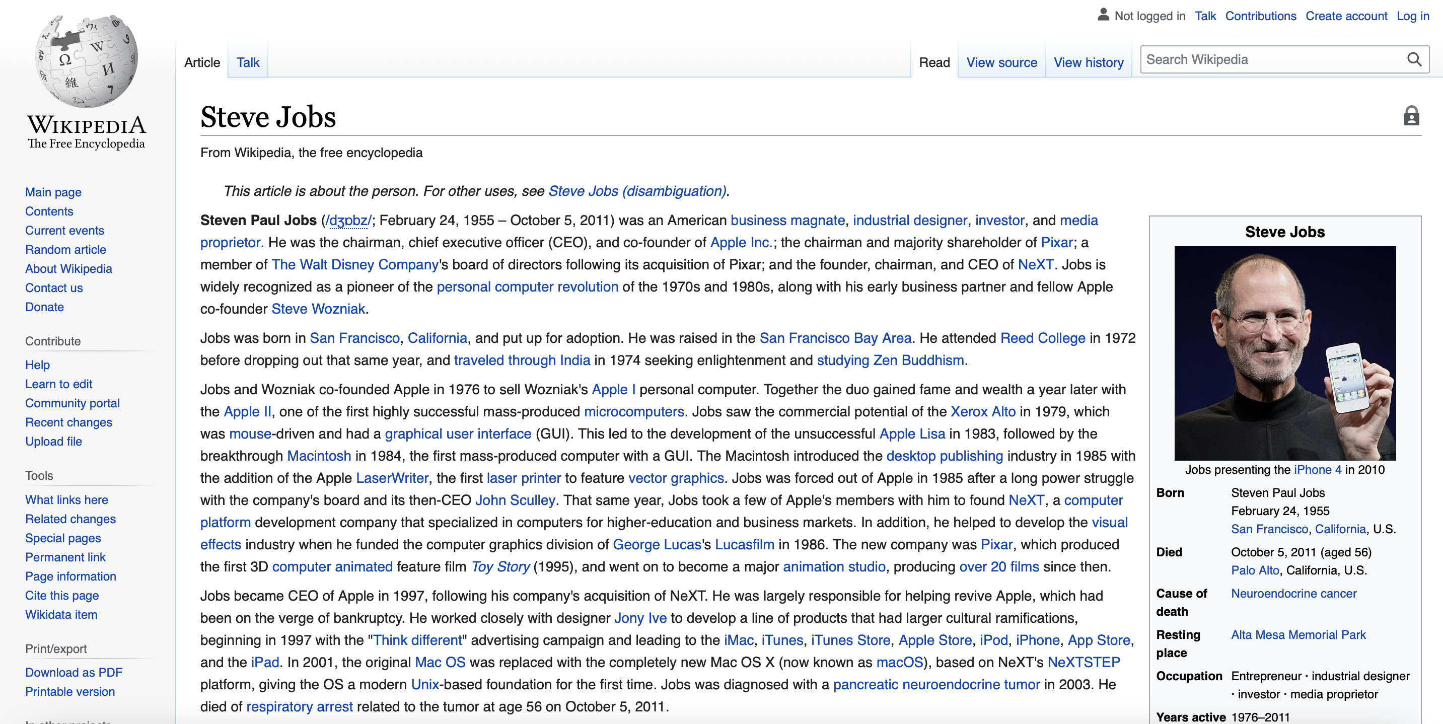 a picture from Wikipedia about Steve Jobs