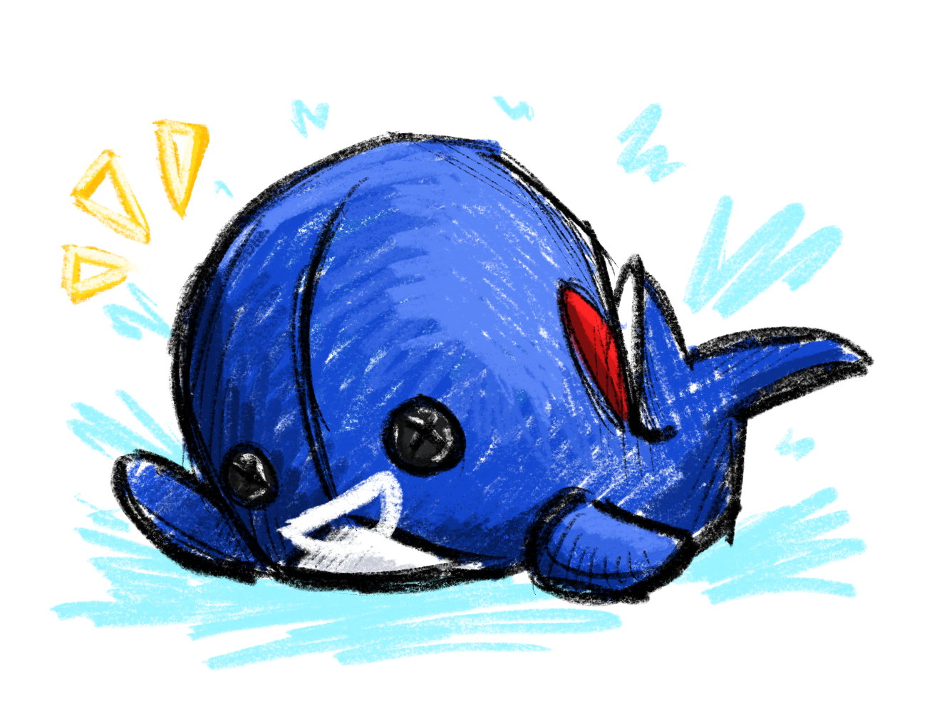 Drawing of a pocket whale waving hello