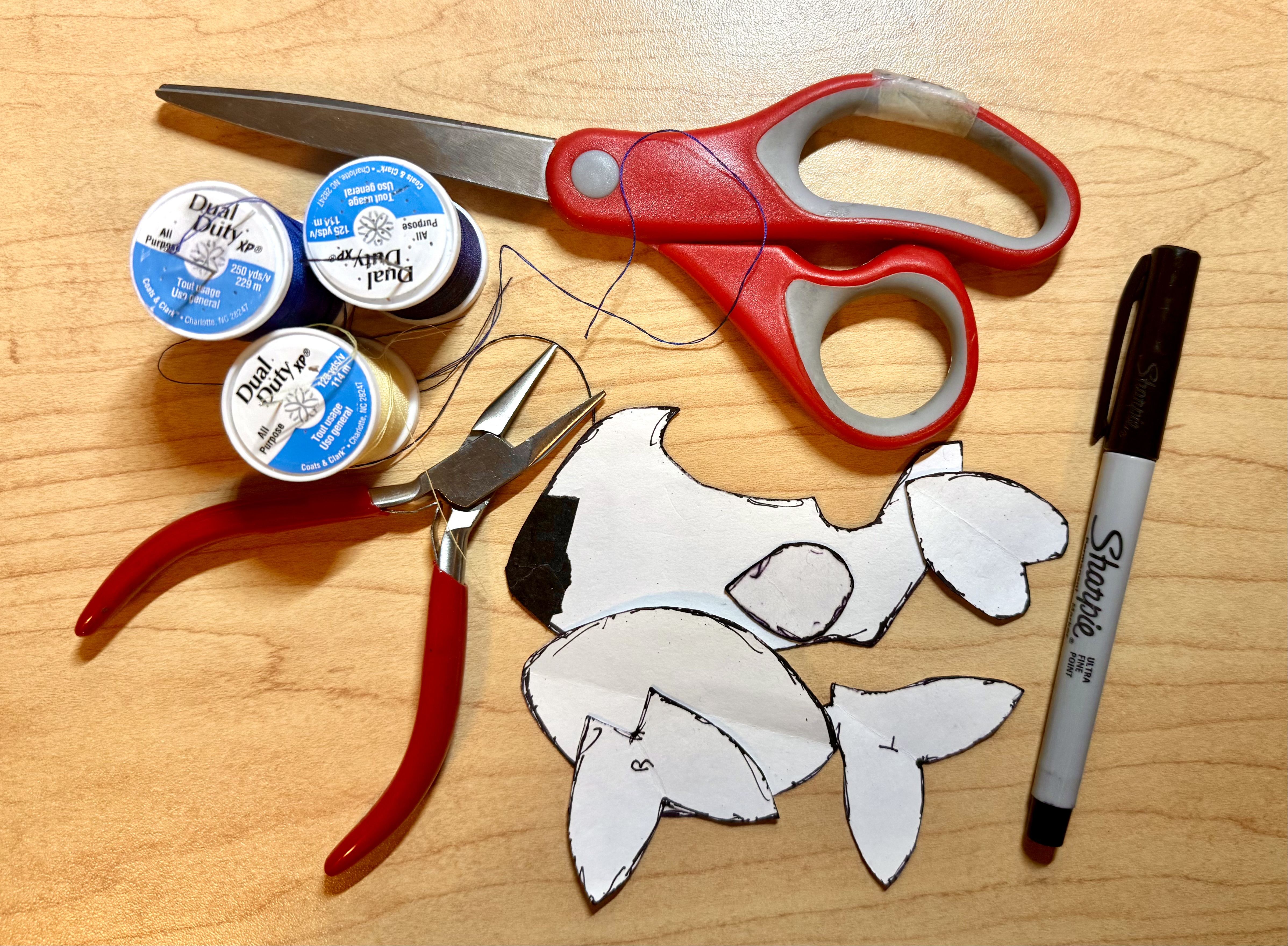 laid out tools used to create a whale with