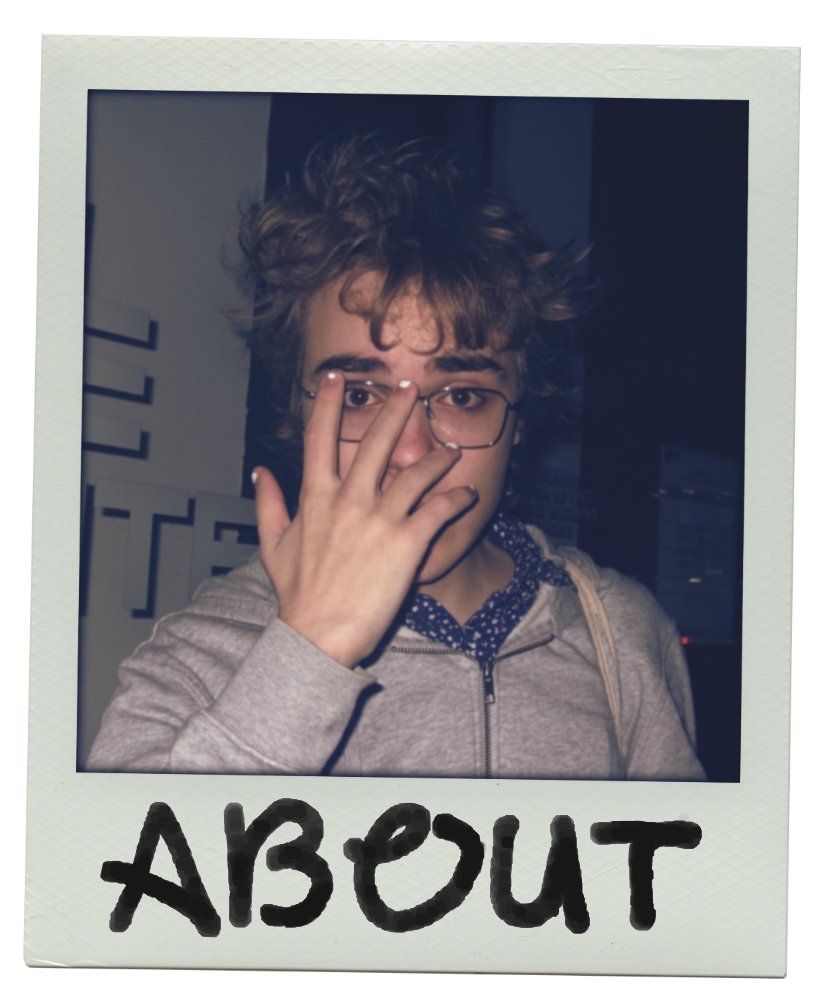 A polaroid photo labelled ABOUT